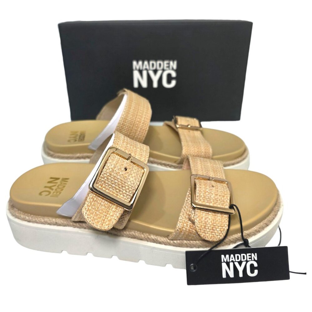 Madden NYC Flatform Sandals Adjustable Buckle Straps Women’s Size 8.5-11 Raffia